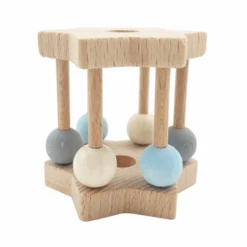 Hochet En Bois Nature Bleu