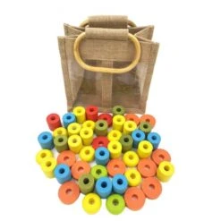 Sac De 50 Grandes Perles à Enfiler En Bois -Point De Jouet sac 50 perles en bois artisan du jura 2