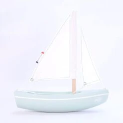 Voilier En Bois - Le Sloop 21,5 Cm - Coque Vert D'eau - Tirot